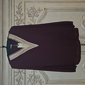 NWT Burgandy blouse w/ lace size Lg